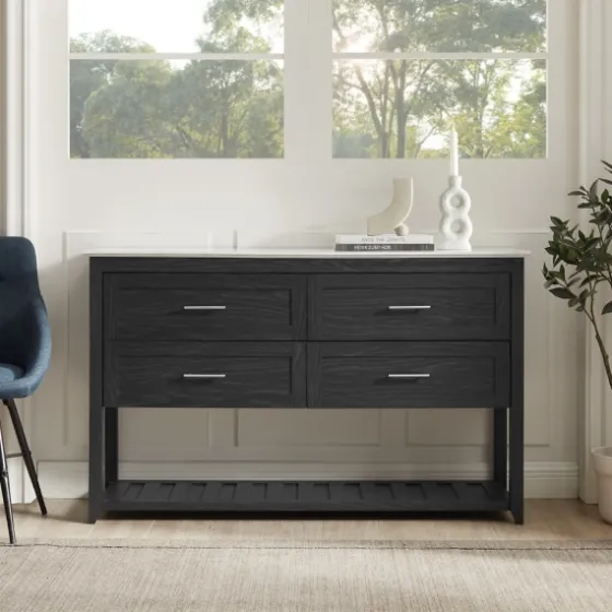 Graphite Wood Storage Buffet With Faux Marble Top-Kirkland's Home Cheap