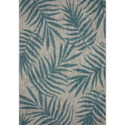Gray And Aqua Palm Leaves Outdoor Area Rug, 5X7-Kirkland's Home Hot