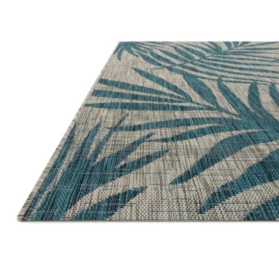 Gray And Aqua Palm Leaves Outdoor Area Rug, 5X7-Kirkland's Home Hot