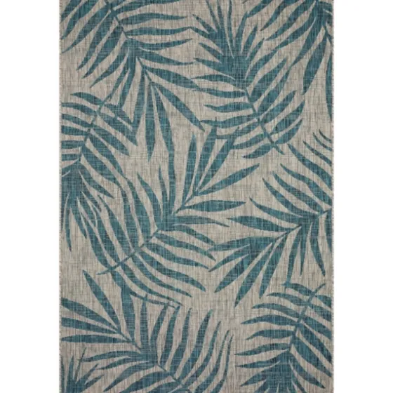 Gray And Aqua Palm Leaves Outdoor Area Rug, 7X10-Kirkland's Home Best Sale