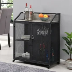 Gray And Black Mesh 2-Door Bar Cart-Kirkland's Home Best Sale