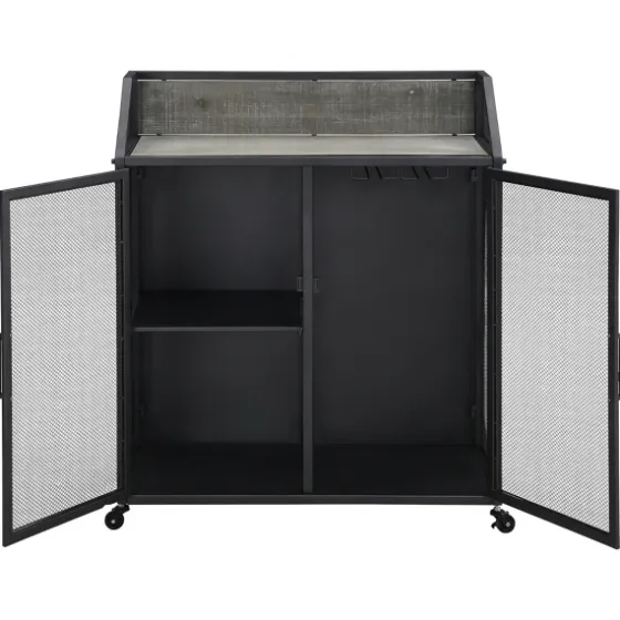 Gray And Black Mesh 2-Door Bar Cart-Kirkland's Home Best Sale