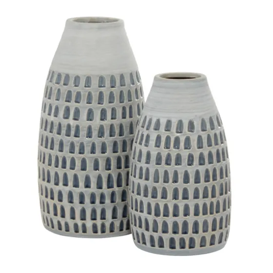 Gray And Blue Grooved Vases, Set Of 2-Kirkland's Home Outlet