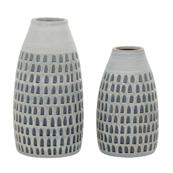 Gray And Blue Grooved Vases, Set Of 2-Kirkland's Home Outlet