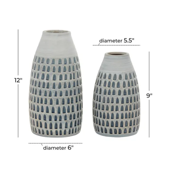 Gray And Blue Grooved Vases, Set Of 2-Kirkland's Home Outlet