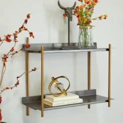 Gray And Brass Metal Wall Shelf-Kirkland's Home Fashion