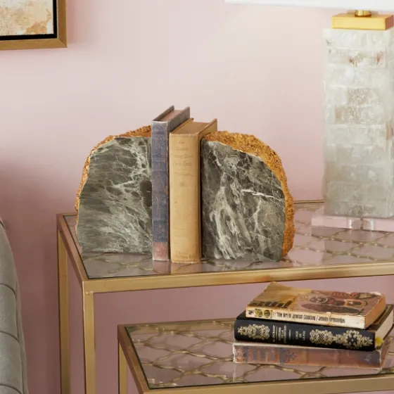 Gray And Gold Marble Geode Bookends, Set Of 2-Kirkland's Home Hot