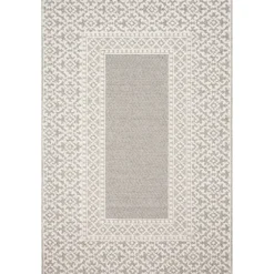 Gray And Ivory Lace Border Outdoor Area Rug, 6X9-Kirkland's Home Cheap