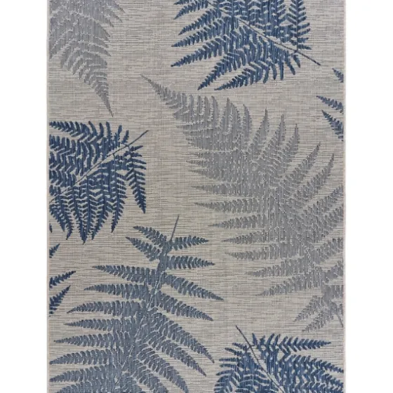 Gray And Navy Falling Ferns Outdoor Area Rug, 5X7-Kirkland's Home Shop