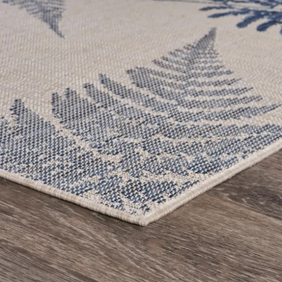 Gray And Navy Falling Ferns Outdoor Area Rug, 5X7-Kirkland's Home Shop