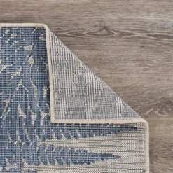 Gray And Navy Falling Ferns Outdoor Area Rug, 5X7-Kirkland's Home Shop