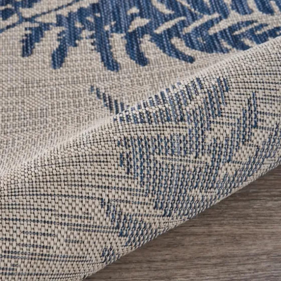 Gray And Navy Falling Ferns Outdoor Area Rug, 5X7-Kirkland's Home Shop
