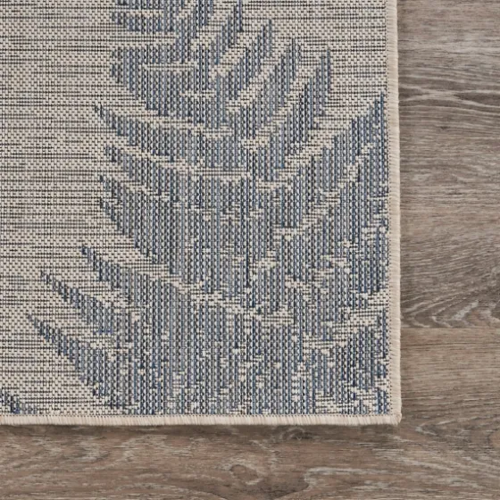 Gray And Navy Falling Ferns Outdoor Area Rug, 5X7-Kirkland's Home Shop
