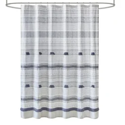 Gray And Navy Striped Fringe Shower Curtain-Kirkland's Home Flash Sale