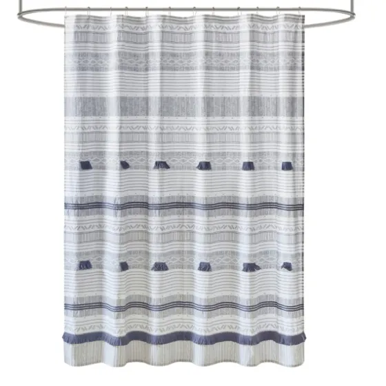 Gray And Navy Striped Fringe Shower Curtain-Kirkland's Home Flash Sale