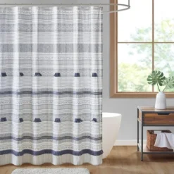 Gray And Navy Striped Fringe Shower Curtain-Kirkland's Home Flash Sale