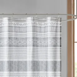 Gray And Navy Striped Fringe Shower Curtain-Kirkland's Home Flash Sale