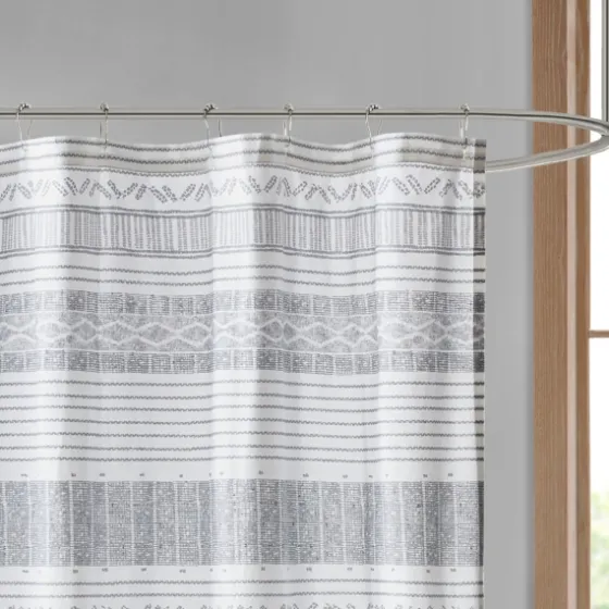 Gray And Navy Striped Fringe Shower Curtain-Kirkland's Home Flash Sale
