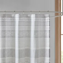 Gray And Navy Striped Fringe Shower Curtain-Kirkland's Home Flash Sale
