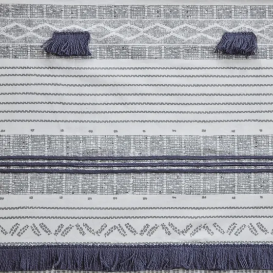 Gray And Navy Striped Fringe Shower Curtain-Kirkland's Home Flash Sale