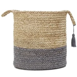Gray And Tan Woven Jute Basket With Tassel, 19 In.-Kirkland's Home New