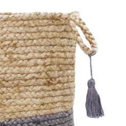 Gray And Tan Woven Jute Basket With Tassel, 19 In.-Kirkland's Home New