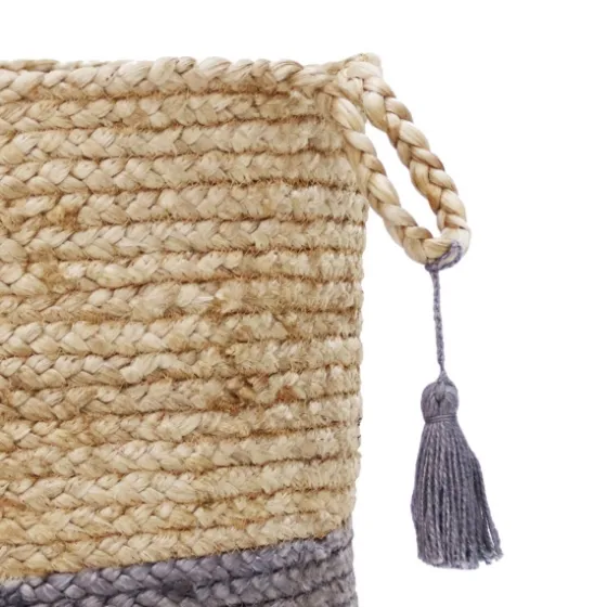 Gray And Tan Woven Jute Basket With Tassel, 19 In.-Kirkland's Home New
