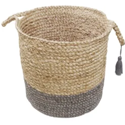 Gray And Tan Woven Jute Basket With Tassel, 19 In.-Kirkland's Home New