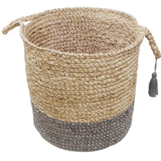 Gray And Tan Woven Jute Basket With Tassel, 19 In.-Kirkland's Home New