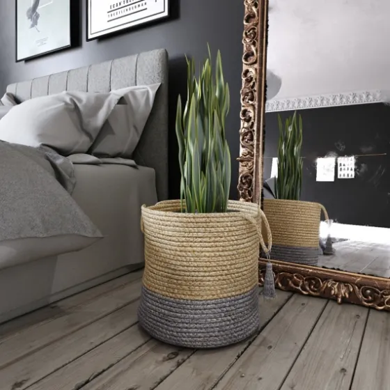 Gray And Tan Woven Jute Basket With Tassel, 19 In.-Kirkland's Home New