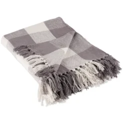 Gray And White Buffalo Check Woven Fringe Throw-Kirkland's Home Discount