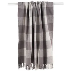 Gray And White Buffalo Check Woven Fringe Throw-Kirkland's Home Discount