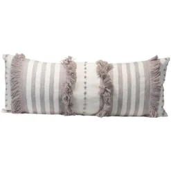 Gray And White Striped Fringe Lumbar Pillow-Kirkland's Home Outlet