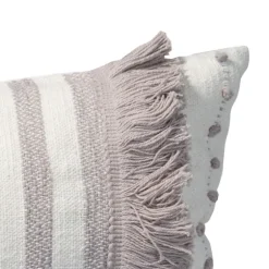 Gray And White Striped Fringe Lumbar Pillow-Kirkland's Home Outlet