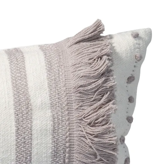 Gray And White Striped Fringe Lumbar Pillow-Kirkland's Home Outlet