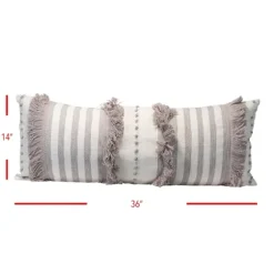 Gray And White Striped Fringe Lumbar Pillow-Kirkland's Home Outlet