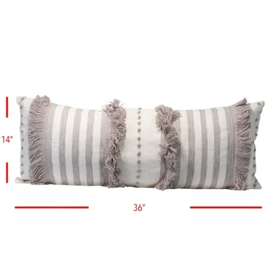 Gray And White Striped Fringe Lumbar Pillow-Kirkland's Home Outlet