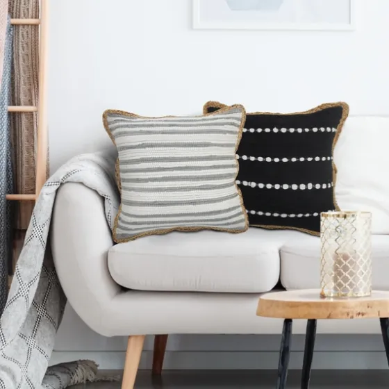 Gray And White Stripped Jute Border Accent Pillow-Kirkland's Home New
