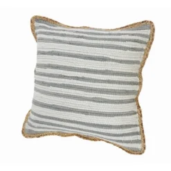 Gray And White Stripped Jute Border Accent Pillow-Kirkland's Home New