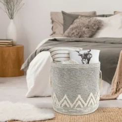 Gray And White Tuft Peaks Storage Basket-Kirkland's Home Outlet
