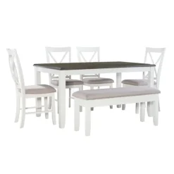 Gray And White Upholstered Wood 6-Pc. Dining Set-Kirkland's Home Shop