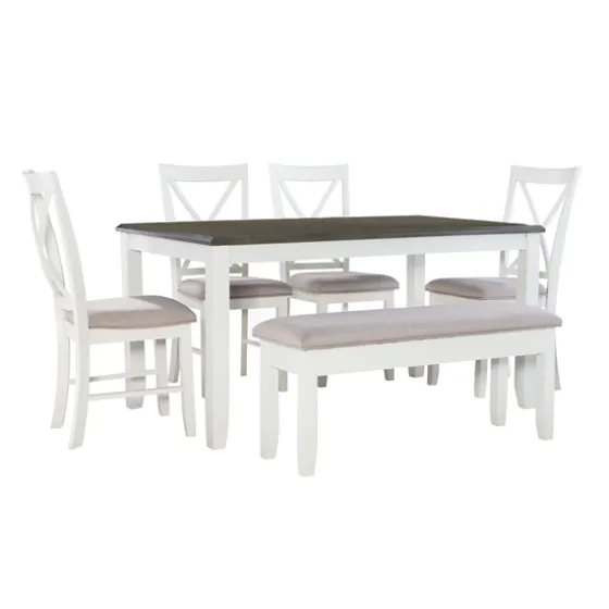 Gray And White Upholstered Wood 6-Pc. Dining Set-Kirkland's Home Shop