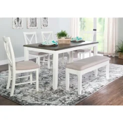 Gray And White Upholstered Wood 6-Pc. Dining Set-Kirkland's Home Shop