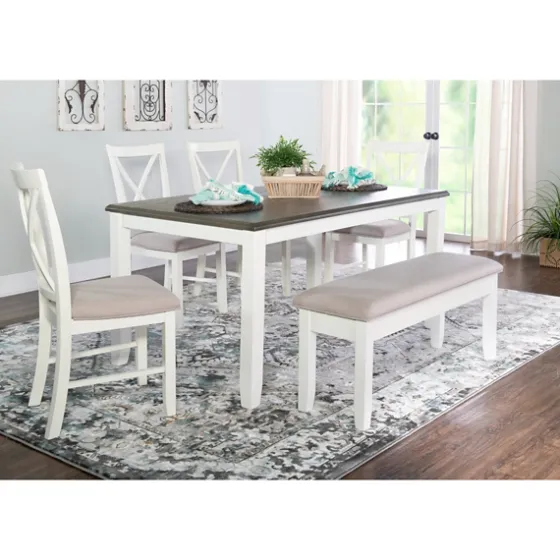 Gray And White Upholstered Wood 6-Pc. Dining Set-Kirkland's Home Shop
