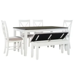 Gray And White Upholstered Wood 6-Pc. Dining Set-Kirkland's Home Shop