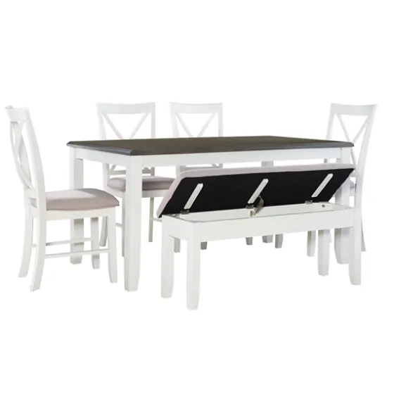 Gray And White Upholstered Wood 6-Pc. Dining Set-Kirkland's Home Shop