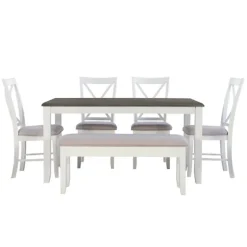 Gray And White Upholstered Wood 6-Pc. Dining Set-Kirkland's Home Shop