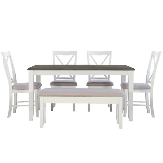 Gray And White Upholstered Wood 6-Pc. Dining Set-Kirkland's Home Shop