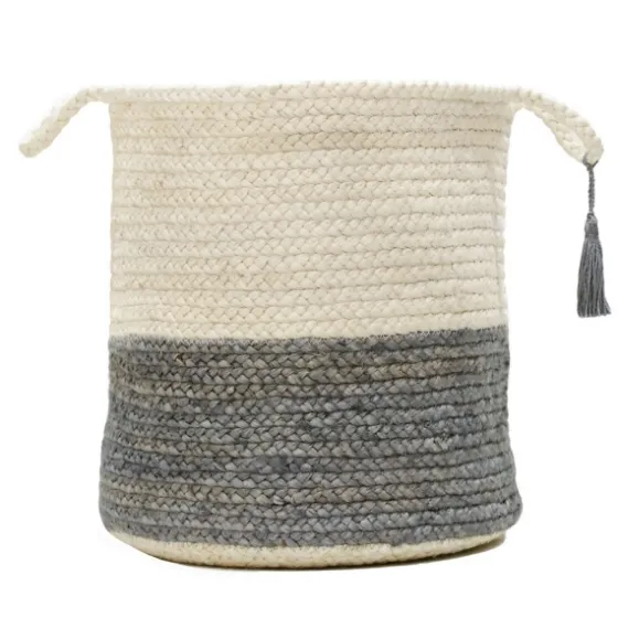 Gray And White Woven Basket With Tassel, 17 In.-Kirkland's Home Discount