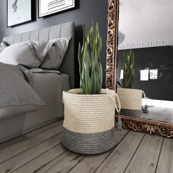 Gray And White Woven Basket With Tassel, 19 In.-Kirkland's Home Flash Sale